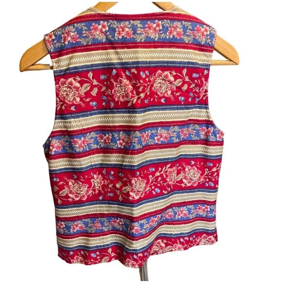 Talbots Cottagecore Red Floral Patterned Buttoned Sleeveless Vest Sz S - Picture 2 of 9